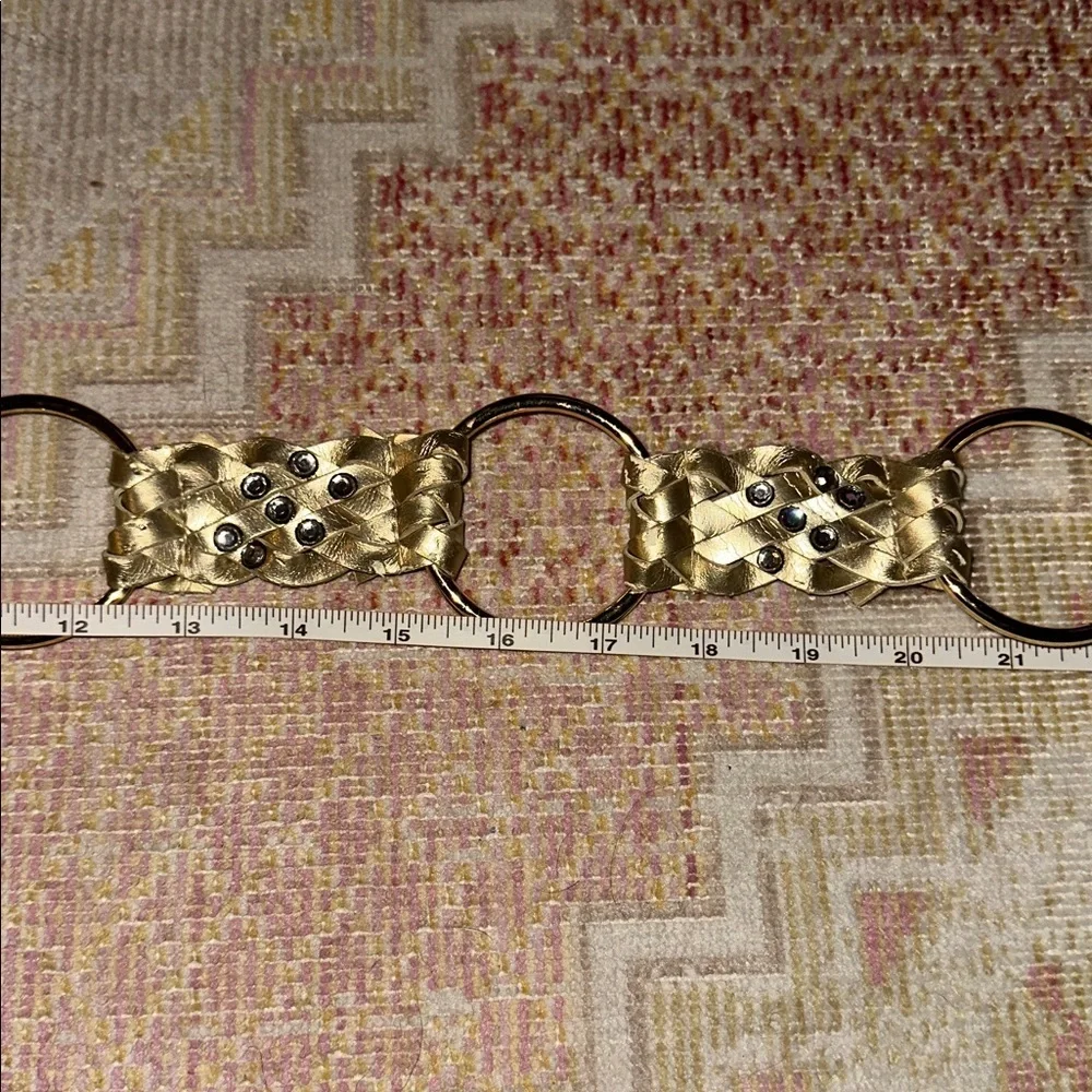 Vintage Rhinestones Gold Rhinestone Woven Circle Link Belt Y2K 90’s